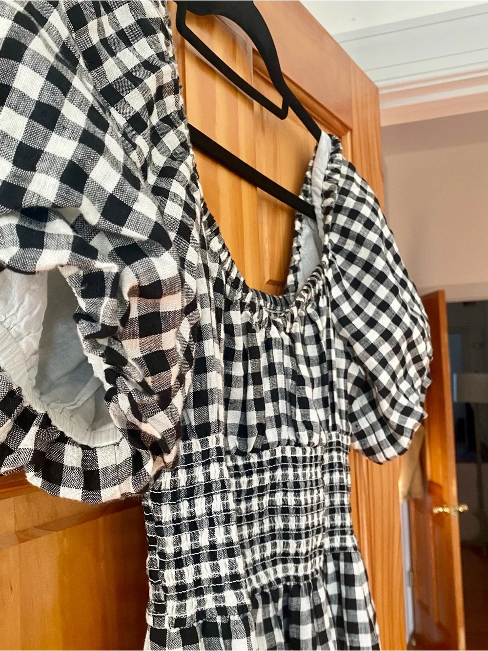 J.Crew 100% Linen Gingham Smocked Puff Sleeve Midi Dress XS